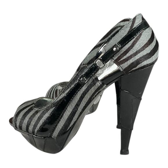 Y2K Naughty Monkey Portia Grey Black Size 7.5 Vintage Zebra Print Stiletto Used - Picture 3 of 15
